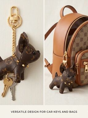 Colorful French Bulldog Plush Purse Charm or Key Ring - Brown